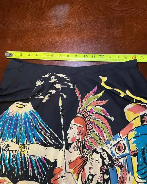 Vintage Funky People Aztec Mayan Ruins Volcano Print Embellished Midi Skirt - Picture 5 of 8